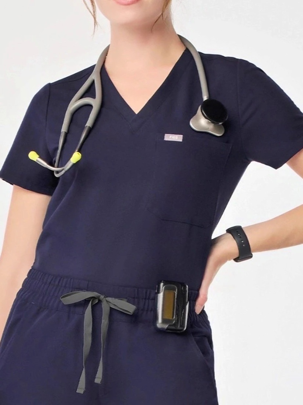 FIGS Catarina One-Pocket Scrub Top V-Neck Navy